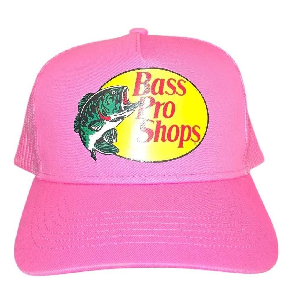 NEW Bass Pro Shops Pink Trucker Hat Fishing Bass Logo Mesh Snapback Cap